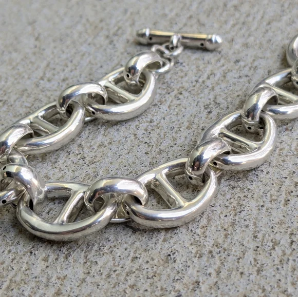 Vintage Sterling Silver Bracelet 8 Anchor Mariner Hollow Puffy 8